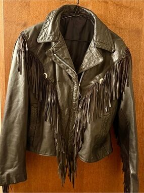 Black Leather Fringe Moto Jacket for Women